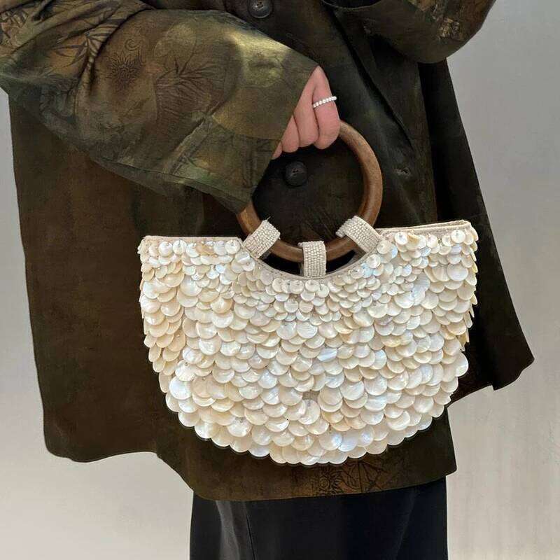 Handmade Heavy Industry Embroidered Rhinestone Bead HandbagPearl Diagonal Totes