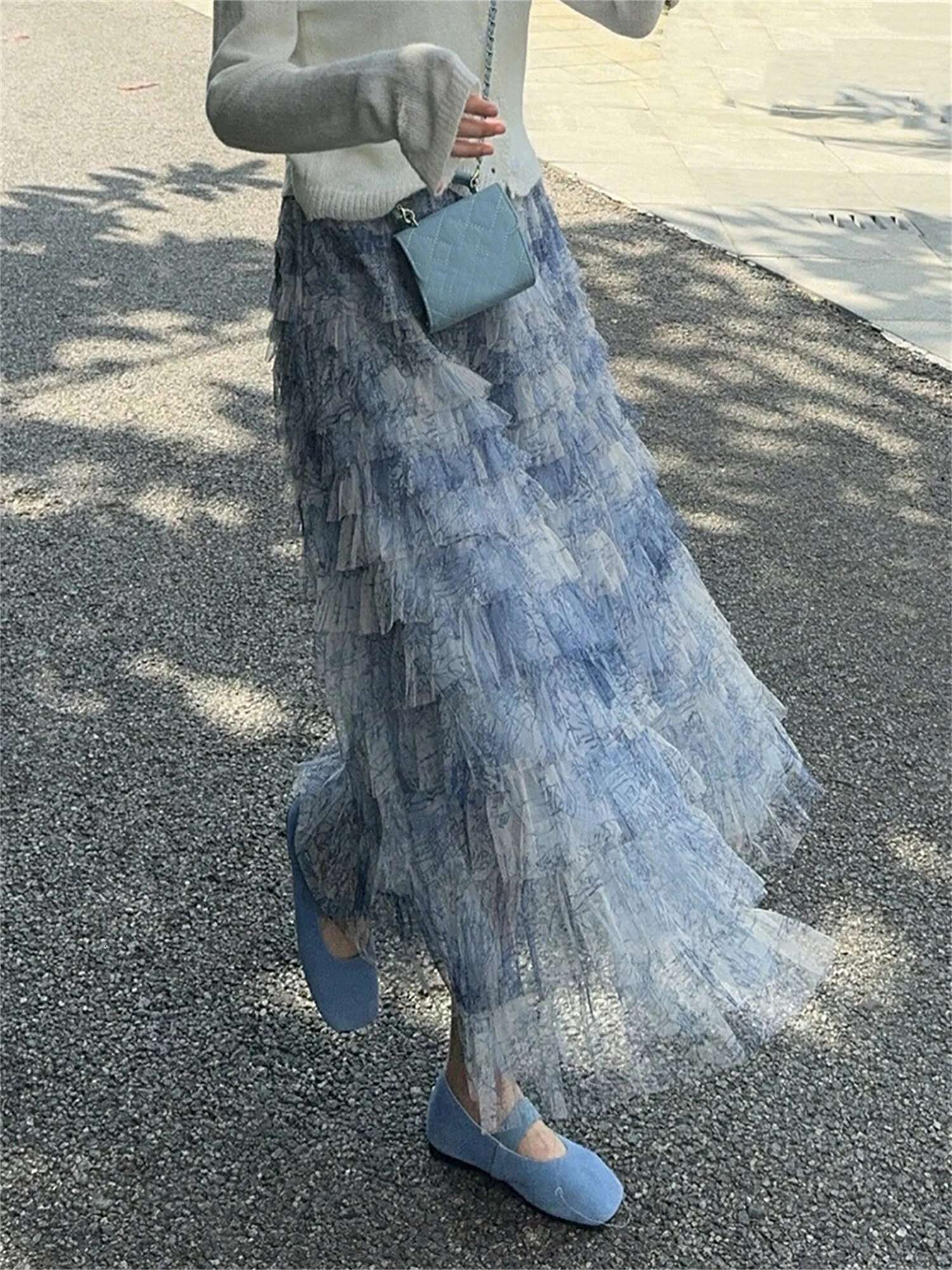 Elegant Floral Lace Maxi Skirt with High Waistband and Flowy Layers for Wedding Party Evening Prom Beachwear