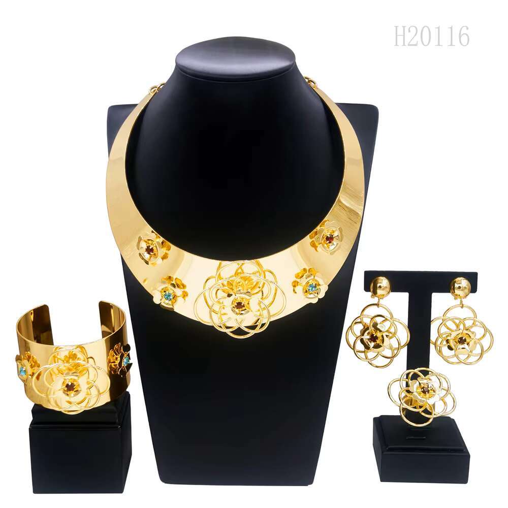 Wholesale Price Italian Gold Jewelry Set Luxury Women Large Necklace Jewelry Set Banquet Wedding Party Jewelry