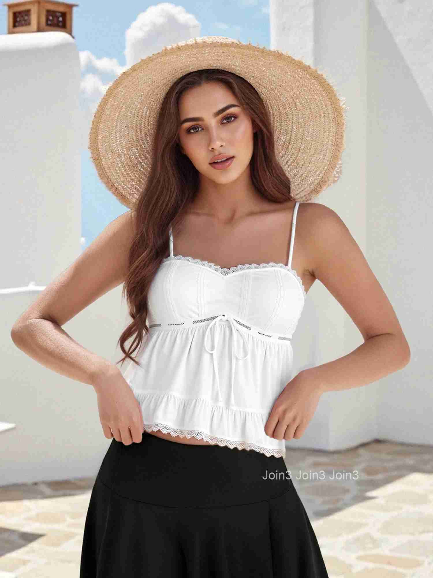 Elegant Floral Lace Sleeveless Cami Top with Ruffle Hem and Fit Stylish Summer Tank Top for Women