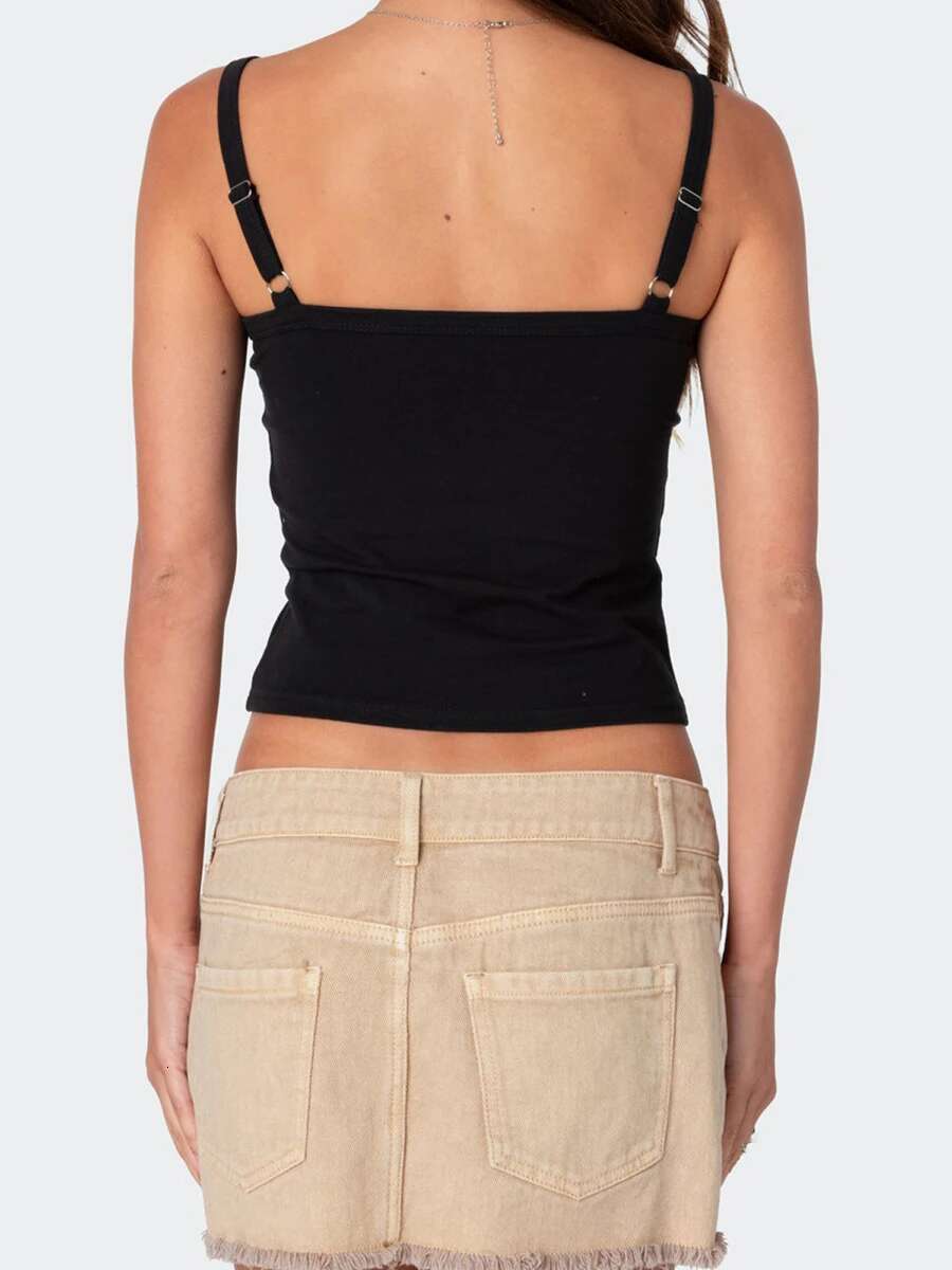 Womens Sleeveless Crop Tops Summer Open Back Fit Graphic Print Tank Tops with Adjustable Straps and V-neck Design