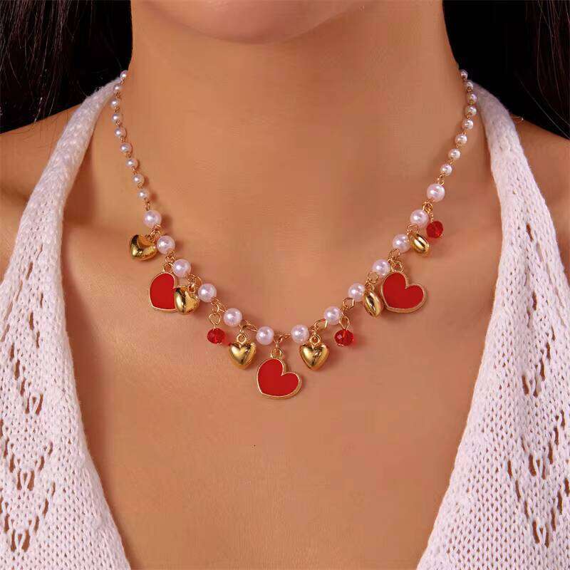 New Fruit Heart Imitation Pearl Necklace Sweet Cute Strawberry Cherry Tassel Charm Women's Jewelry Gift