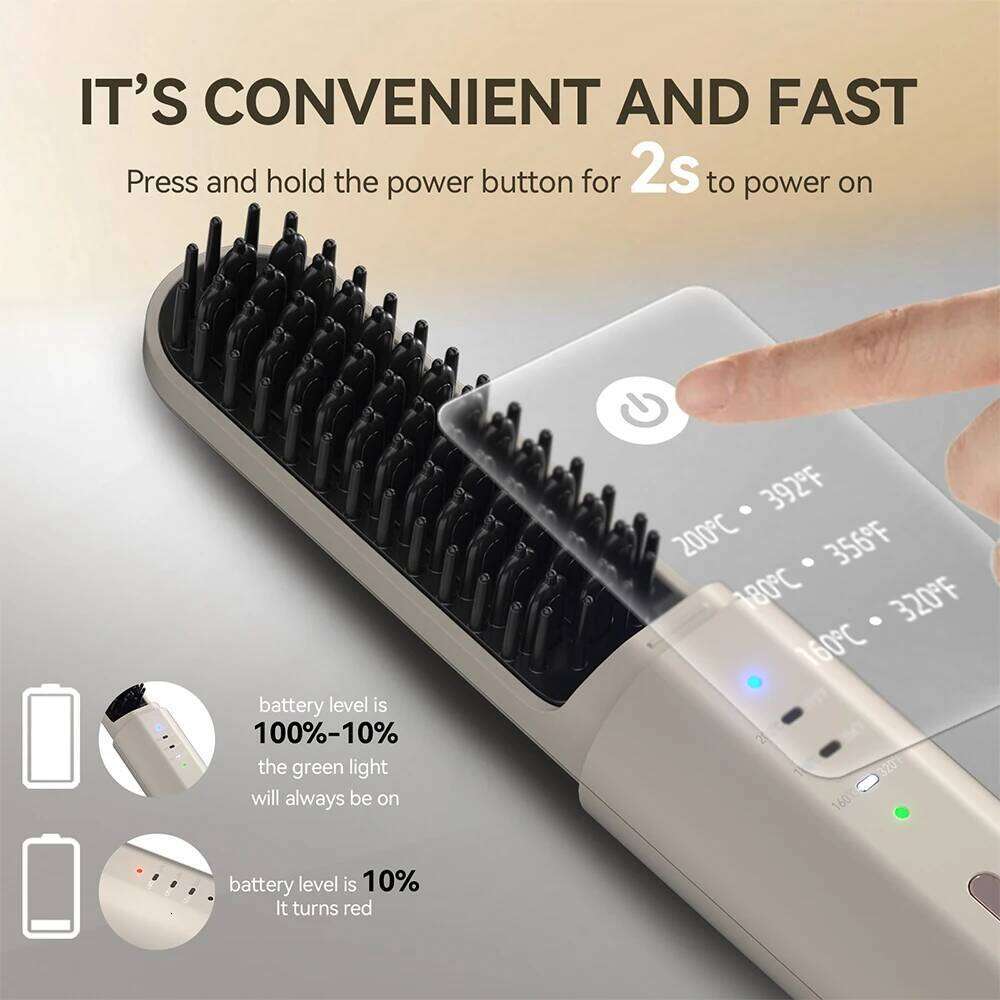 Women's Electric Brushes Beard Cordless Hair Straightener Brush Negative Ions Wireless Comb Iron For Travel