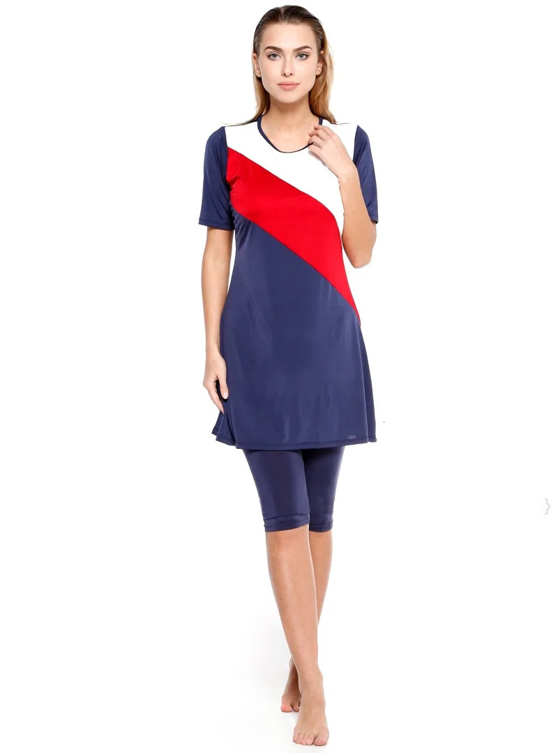 Muslim Swimwear Conservative Womens Swimming Suit short sleeve modest Swimsuit 250605