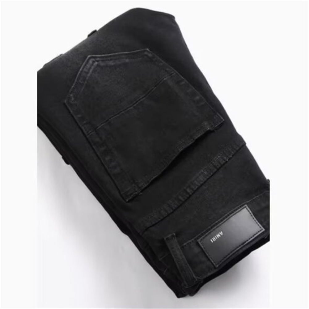 hot new free shipping designer Jeans Embroidered men jeans with knee hole zipper small leg pants large denim pants Durable