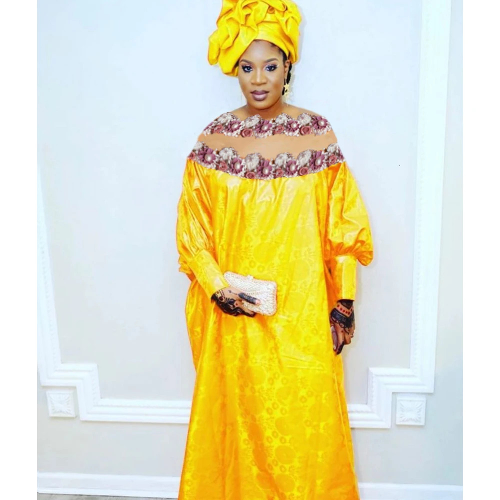 African Long Dresses For Wedding Party Clothing Top Quality Turkey Traditional Basin Riche Max Size Dashiki Robe With Headscarf 250603