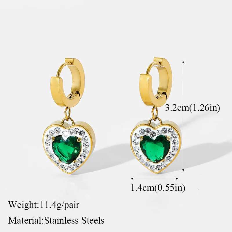 EILIECK 316L Stainless Steel Heart Shaped Green Zircon Pendant Necklace Earrings For Women Girl Fashion Waterproof Jewelry Set Z250607