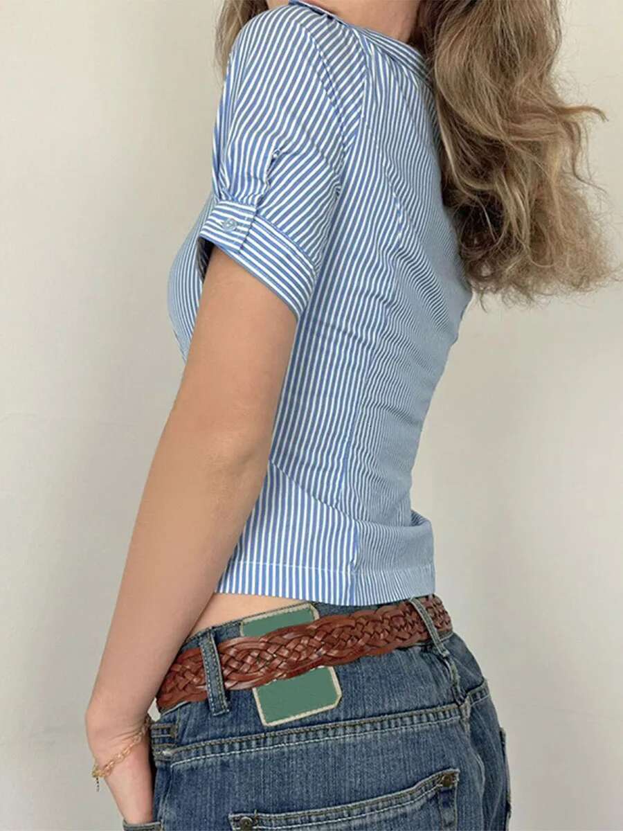 Womens Casual Floral Print Blouse Short Sleeve V-neck Button Down Loose Fit Tops Fashion Streetwear Summer Wear