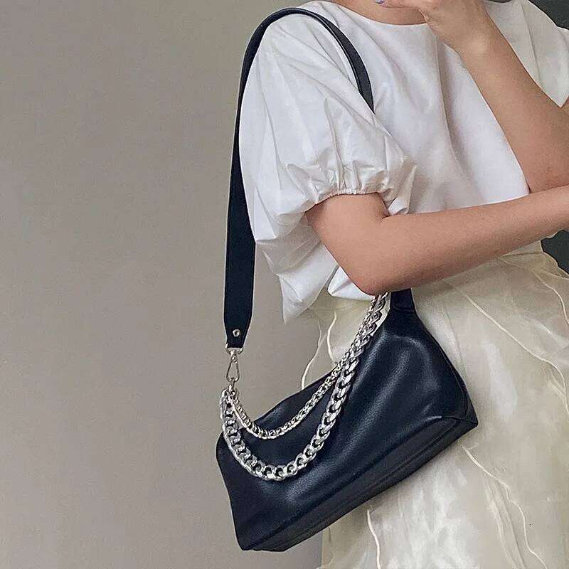 Fashion Women Messenger Bag PU Leather Elegant Chain Money Purse Shoulder Crossbody Bags Pouch Solid Color Ladies Handbags Black