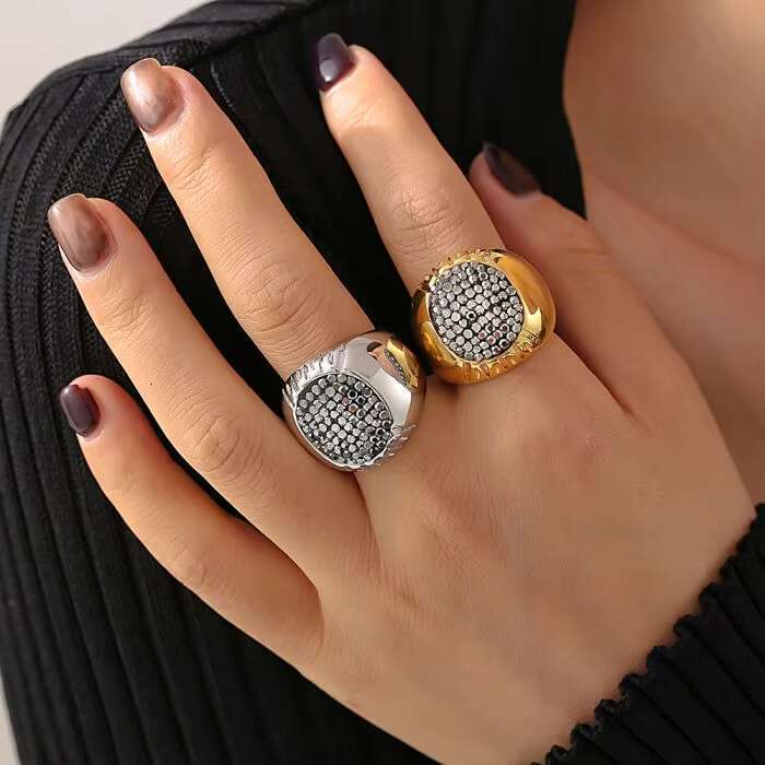 High Quality Stainless Steel 18k Gold Plated Geometric Circle Diamond Rings for Women Men Waterproof Party Fashion Jewelry