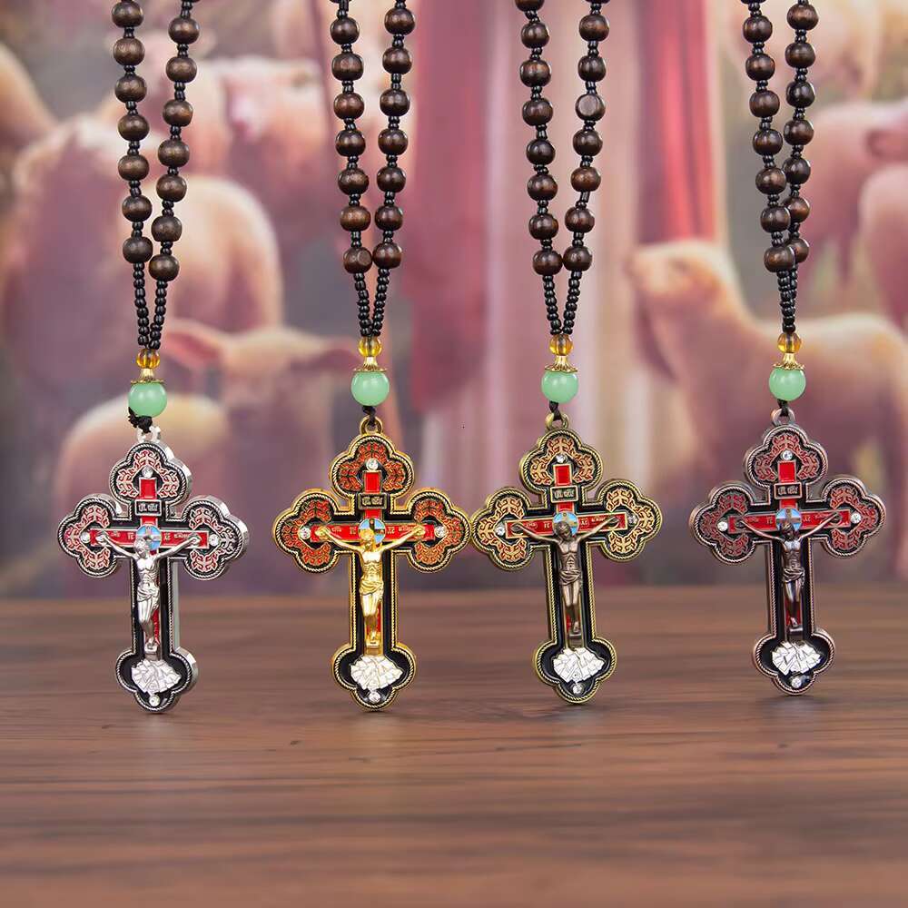 Catholic Rosary Necklace Jesus Crucifix Religious Cross Pendant Chain Jewelry for Men and Women Christian Devotional Gift