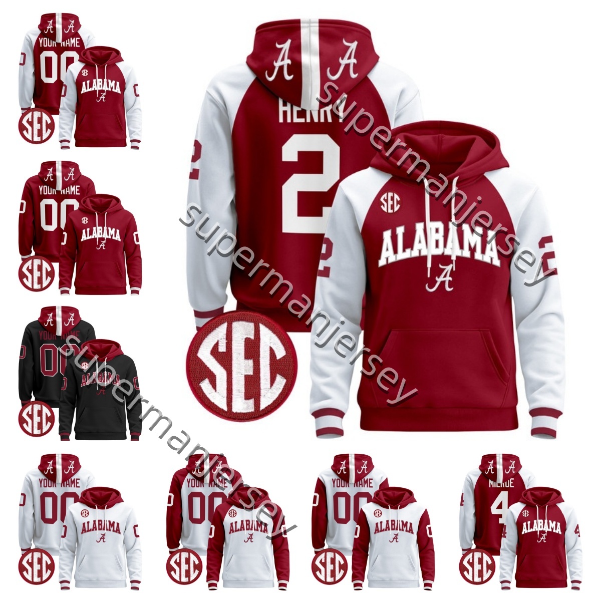 Alabama Crimson Tide hoodie Football Jersey Custom Jalen Milroe Derrick Henry Jermaine Burton Tua Tagovailoa DeVonta Smith Bryce Young