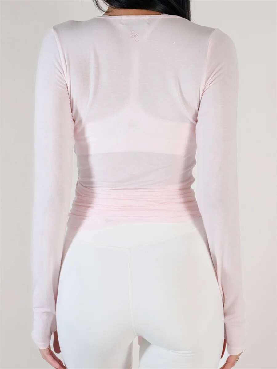 Womens Ballet Wrap Tops Solid Stylish v Neck Long Sleeve Workout T-shirt for Yoga and Pilates Practice