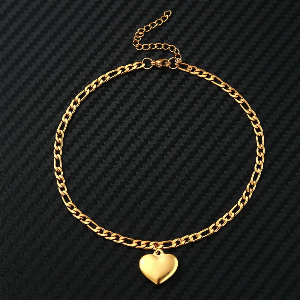 Womens Ankle Leg Bracelet Beach Jewelry Ladies Gold Color Stainless Steel Figaro Chain With Heart Pendant Anklets for Women 250528