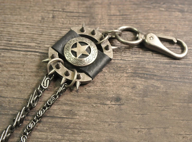 Men Trousers Pants Wallet Keychain Gray Black Skull Horns Bullet Shape Pendant Metal Link Waist Chain Punk Jean Heavy Chain 250530