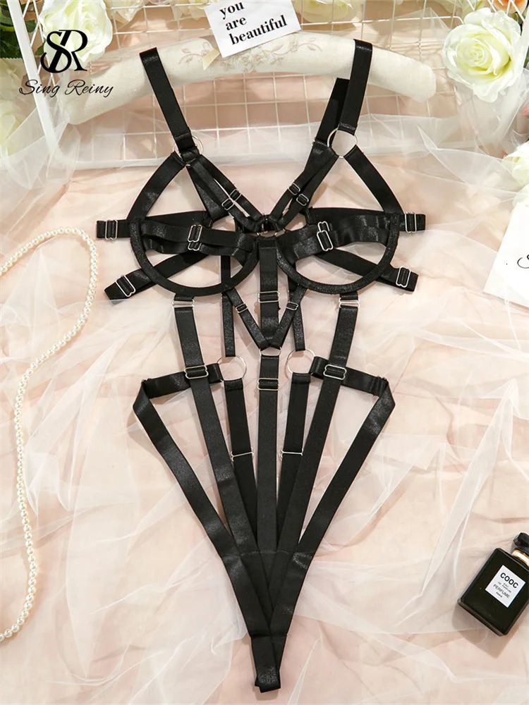 SINGREINY Porno Hollow Out Slim Club Rompers Sleeveless Bandage Sheath Playsuits Female Solid Lingerie Sexy Backless 250606