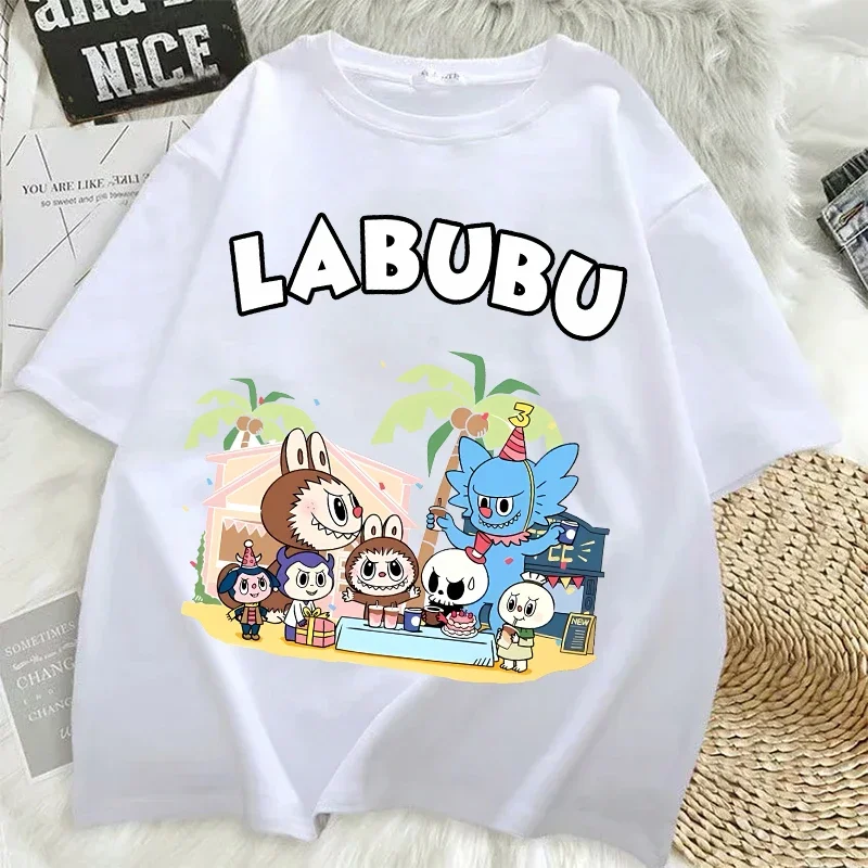 Labubu Designer T-shirts for Women Anime Fashion Short Sleeved 100% Cotton Top Summer Hip Hop Black White T-shirt High Quality Clothes 2025 New