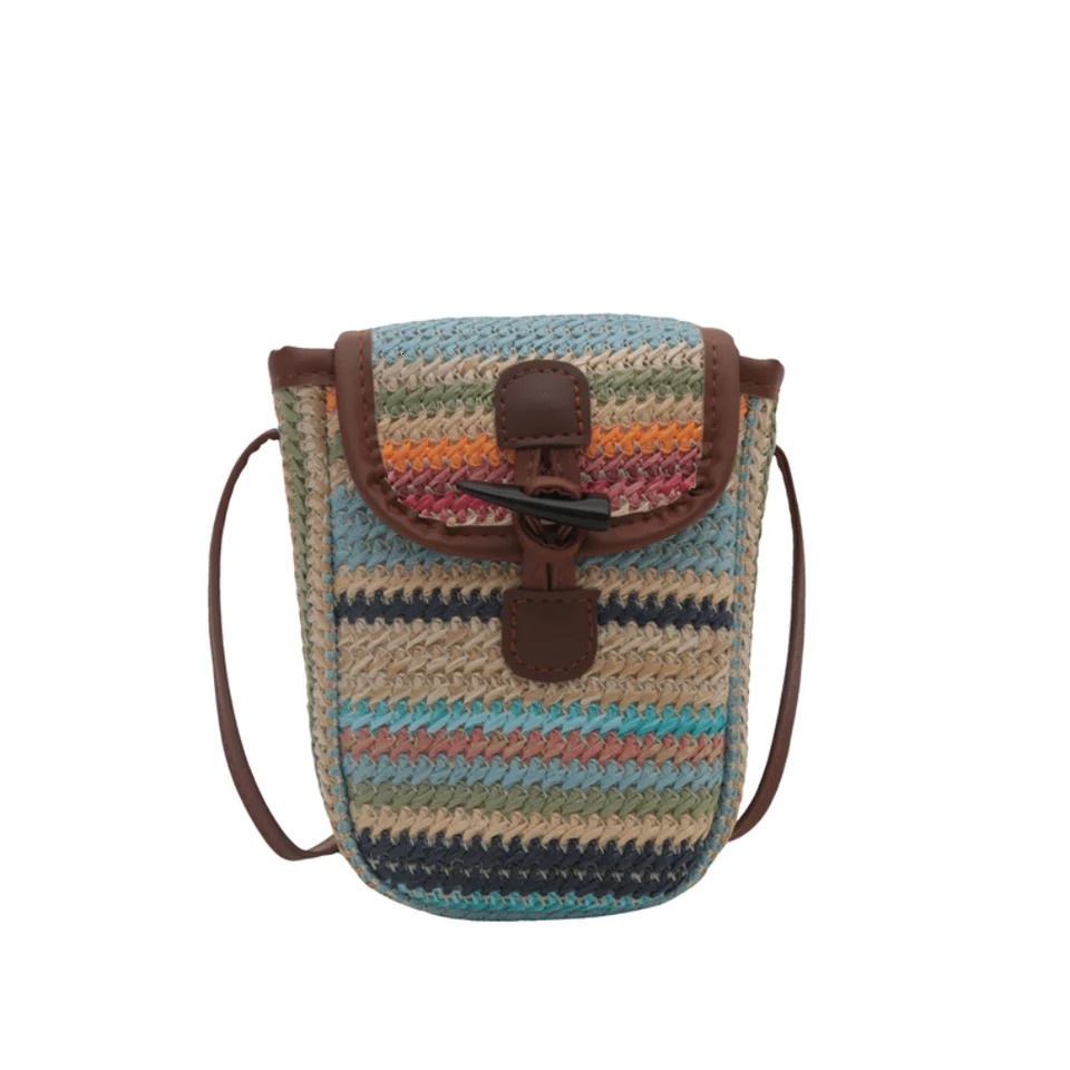 Small Straw Crossbody Bags Cell Phone Purses For Women Summer Beach Handmade Woven Shoulder Bag Vacation Card Holder Bag Wallet 250606