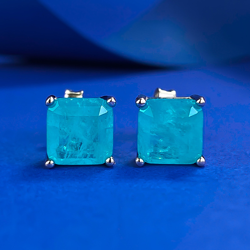 Choucong Brand New Top Sell Stud Earrings Women Fashion Jewelry Genuine 100% 925 Sterling Silver Princess Cut Emerald Paraiba Party Women Wedding Earr