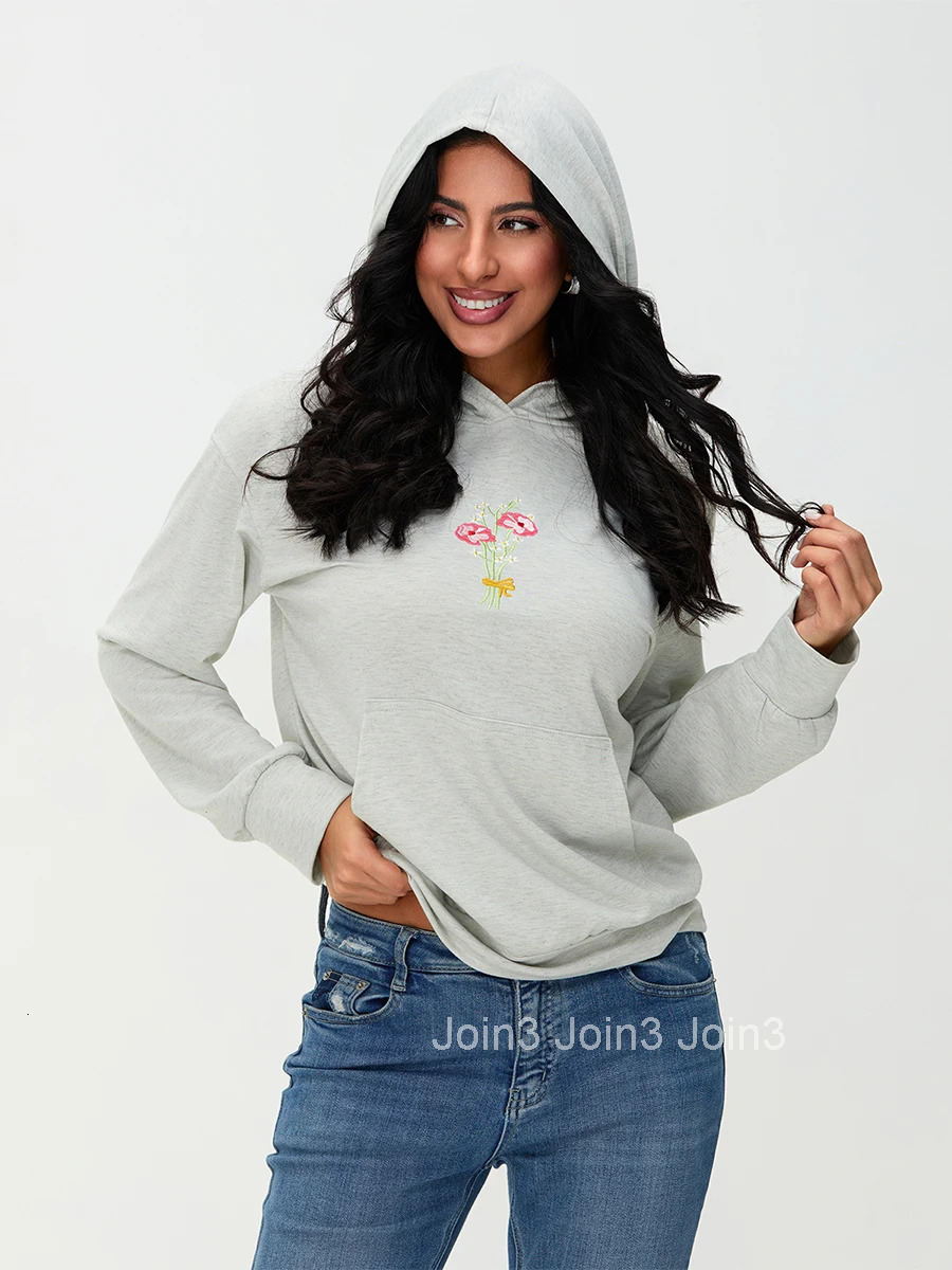 Womens Casual Pullover Hoodies Long Sleeve Floral Print Loose Sweatshirts Streetwear Tops with Embroidered Letters