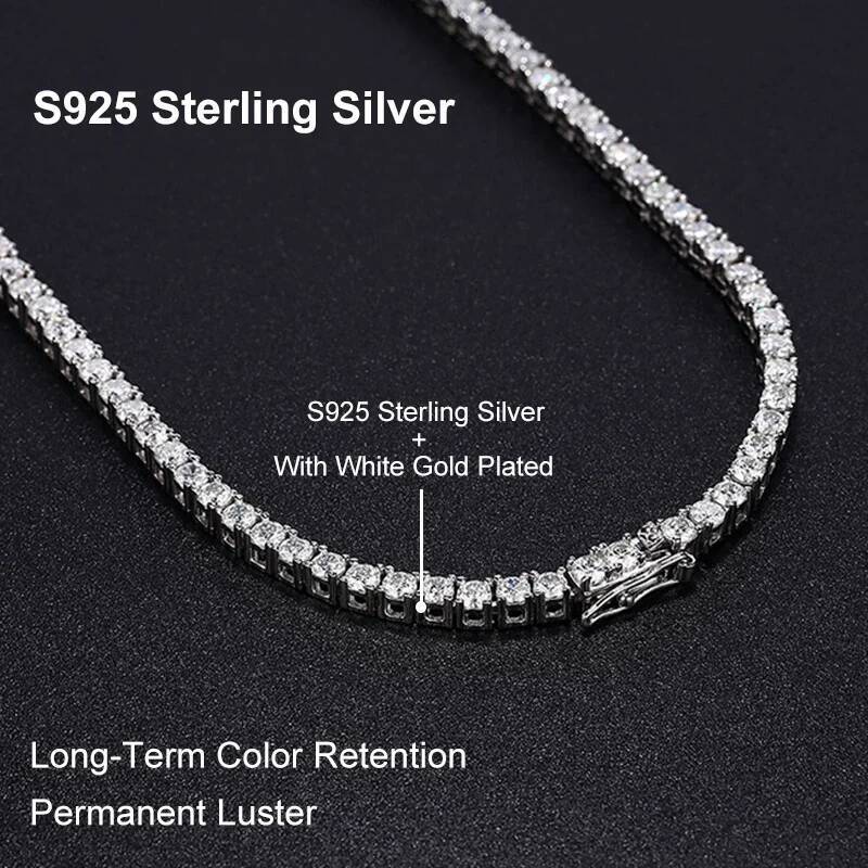 NeeTim Moissanite Tennis Necklace for Woman Certificate Sterling Sier with White Gold Plated Tassel Necklaces Jewelry