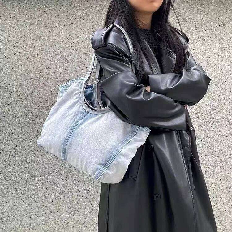 Casual Denim Canvas Messenger Bags For Women Lage Capacity Tote Simple Solid Female Shopper Shoulder Bag Handbags