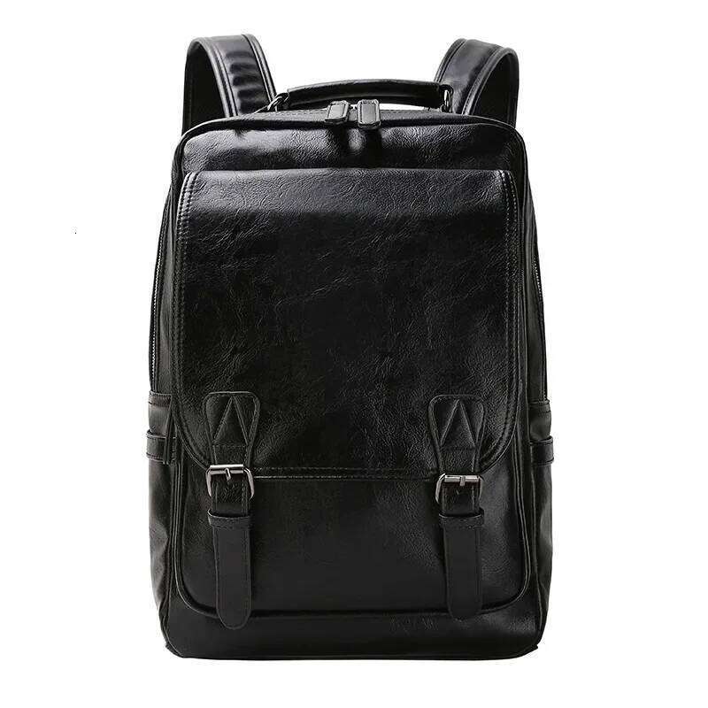 Fashion Design Men Waterproof 15 Inch Laptop Solid PU Leather Backpack Male Business Casual Back Bag Mochila