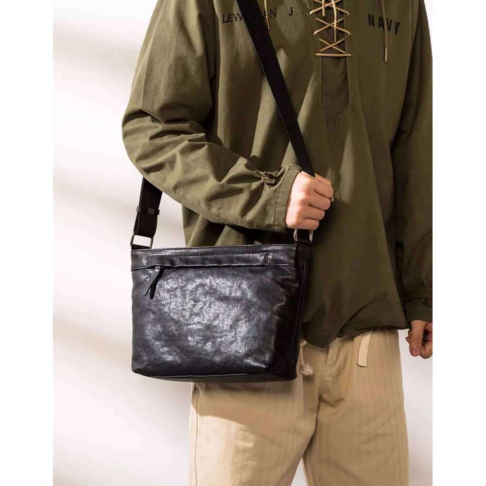 wmnuo New Original Youth Genuine Leather Shoulder Casual Plant Tanned Soft Cowhide Commuting Crossbody Bag Large Capacity