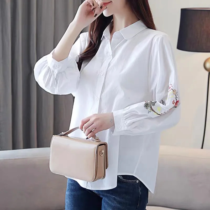 It Goes with Everything Embroidered Summer Nine-point sleeve Shirt Literary Women Temperament Lapel Casual Tops 250708