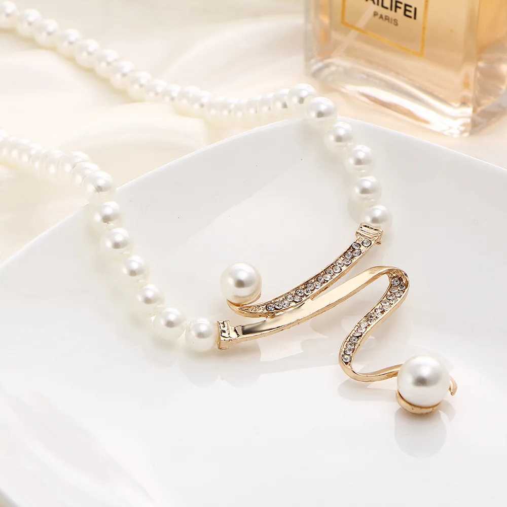 TREAZY Vintage Gold Color Simulated Pearl Jewelry Sets For Women Wedding Bridal Crystal Necklace Earrings African Jewelry Set Z250607