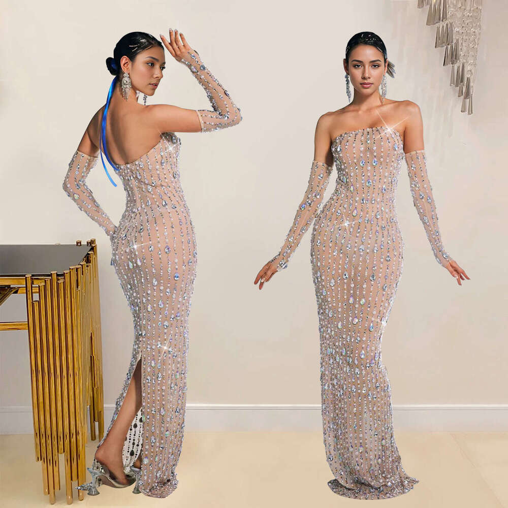 European and American Fashion Women's Rhinestone Off-Shoulder for Banquet Dinner Party Gown Long Dress 2025 New Elegant Unique Clothing