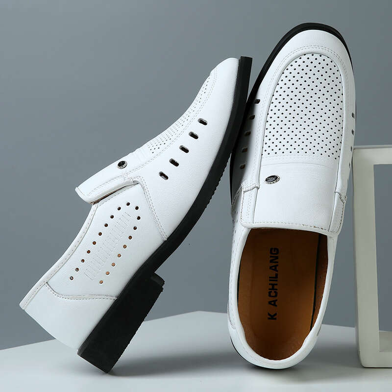 Plus Summer Breathable Hollow Out Extra Large Shoes Men's Genuine Leather White Business Size 47 Sandals