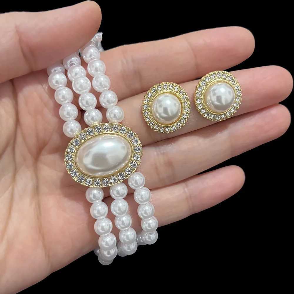 KMVEXO Vintage Palace Multilayer Pearl Choker Necklace Earrings Sets for Women Oval Crystal Rhinestone Wedding Bride Jewelry Set Z250607