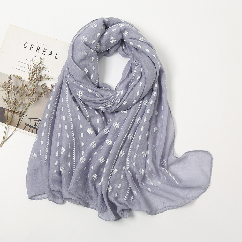 K956 2024 Spring and Summer New Foam Cotton Skin-friendly Polka Dot Scarf Korean Fashion Single Color Shawl Wholesale
