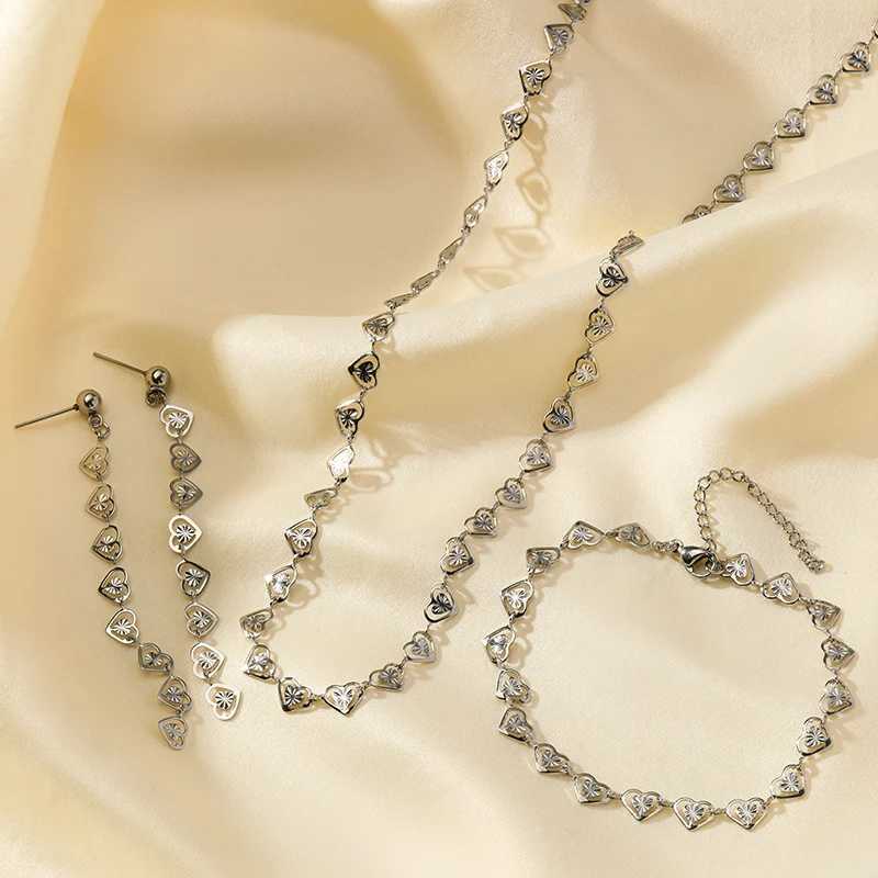 EILIECK 316L Stainless Steel Creative Heart Necklace Earrings Set Fashion Silver Color Waterproof Jewelry for Women Z250607
