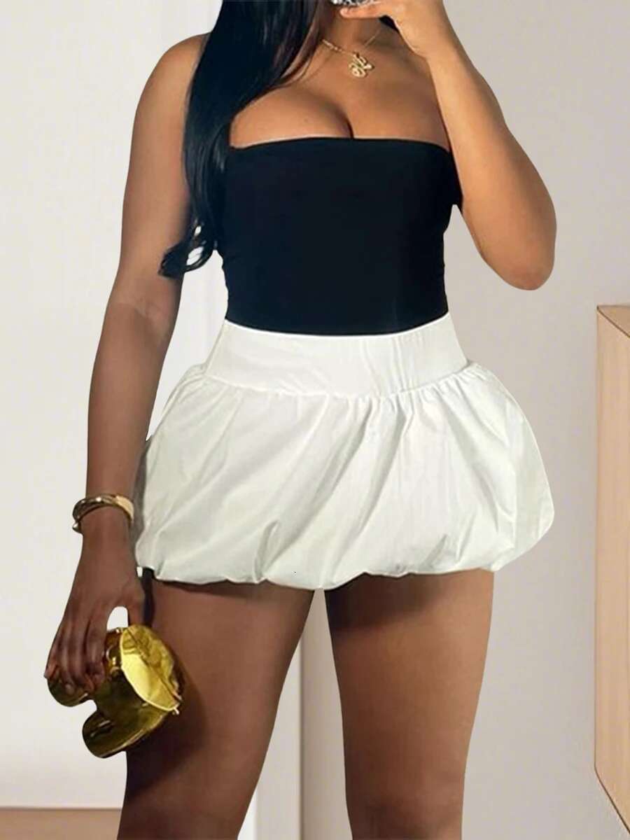 Womens Ruffle Tiered Mini Skirt Chic Solid Color Elastic Waist A-line Skirt for Spring and Summer Fashion