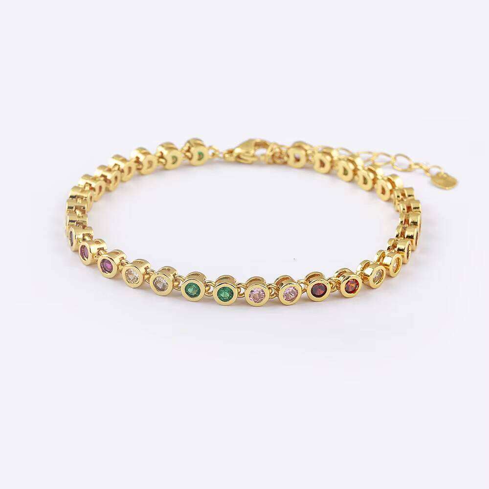 Qiku Quality Elegant Colorful Round Rhinestone Bracelet for Women Copper Zircon Fashion Crystal Jewelry Temperament Girl Gift