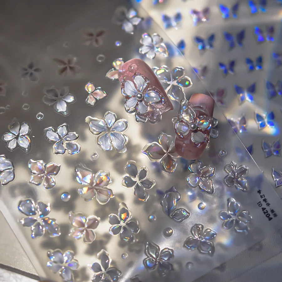 3D Fashion Jelly Flash Quadripetal Flower Butterfly Nail Art Stickers Manicure ns High Quality Self Adhesive Sticker T4204 250605