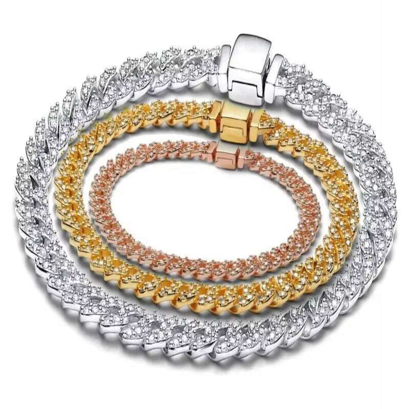 2024 New S Sier Flash Eternal Chain Women Ancient Gold Plated Charm Bracelet Perfect Birthday Gift Jewelry