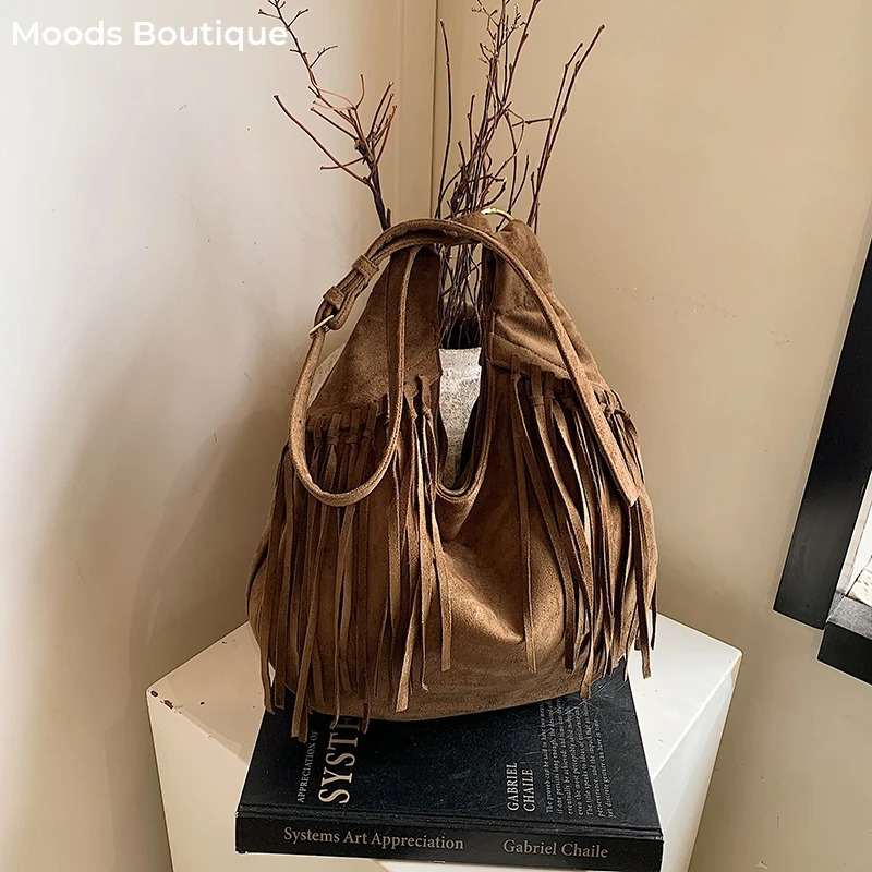MOODS Bohemia Style Tassels Shoulder Hobo Bags For Women Faux Suede Large Capacity Wild Tote Bag Latest Fashion Handbags 250606