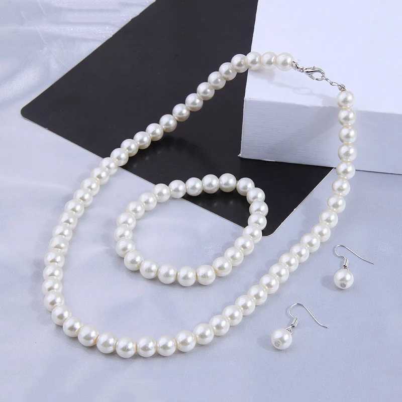 Elegant Vintage Simulated Pearl Jewelry Sets for Women 2022 Fashion Statement Necklace and Earring Set Wedding Party Accessories Z250607