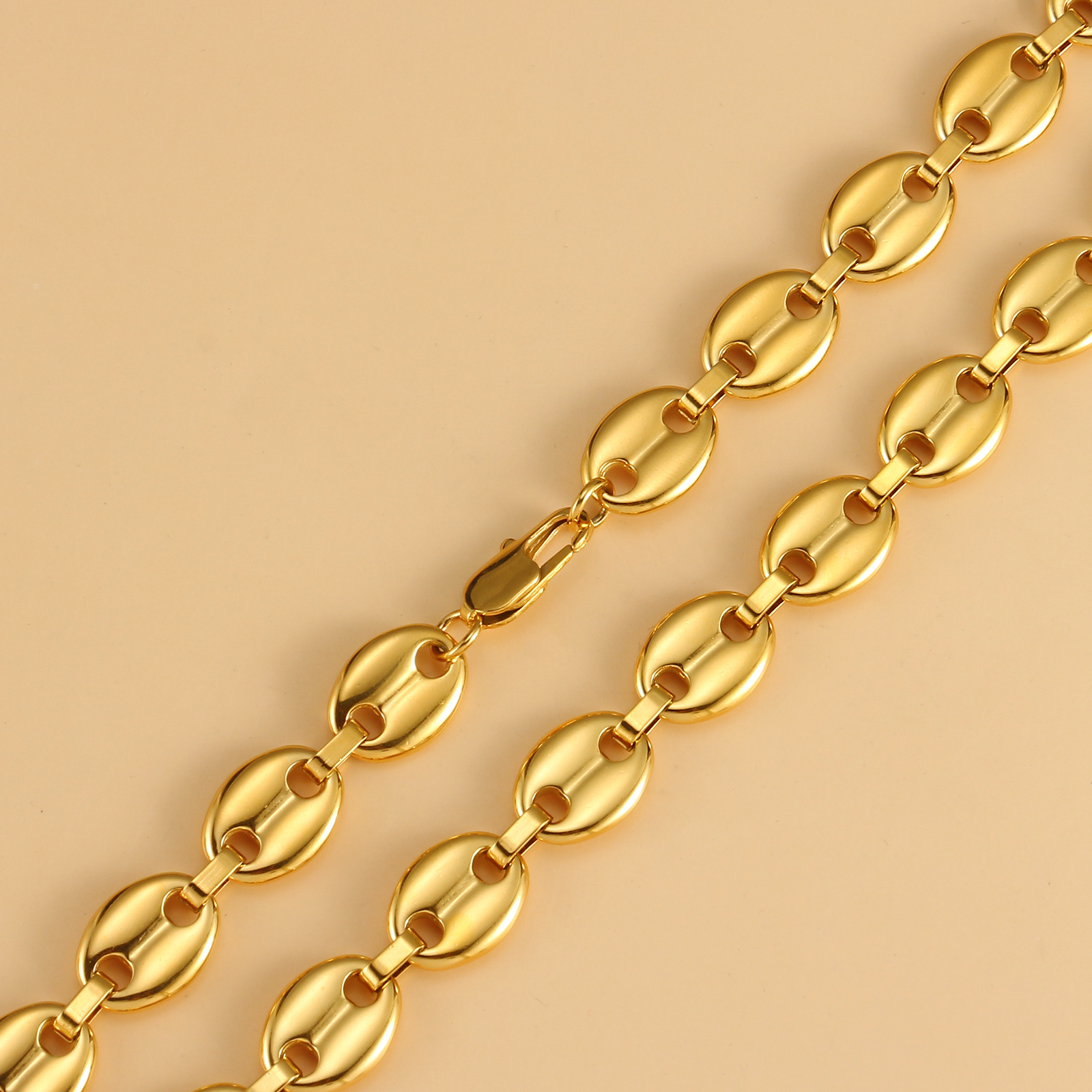 Hip Hop Coffee Beans Stainless Steel Chain Necklace Bracelet Mens Jewelry