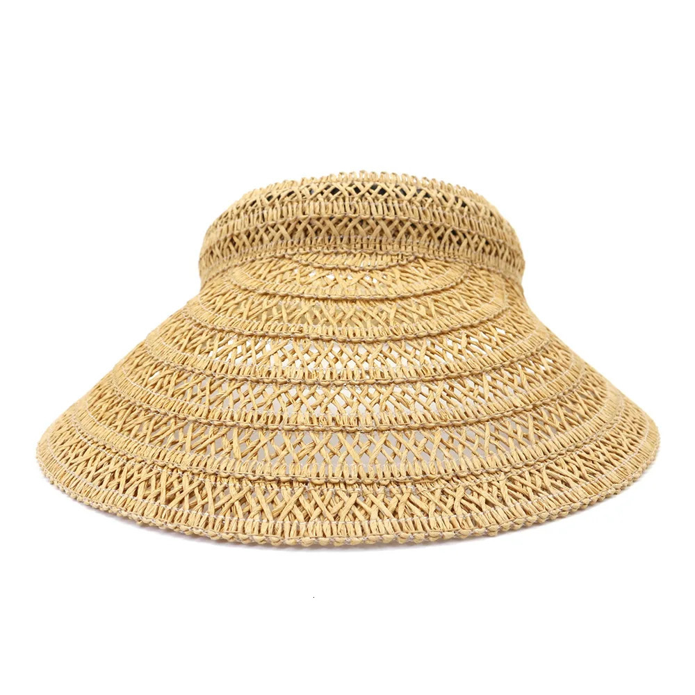 Empty Top Cap Spring Summer Korean Style Visor Straw Hat Outdoor Travel Beach Sun Protection Sunshade Big Brim Visor Cap 250603