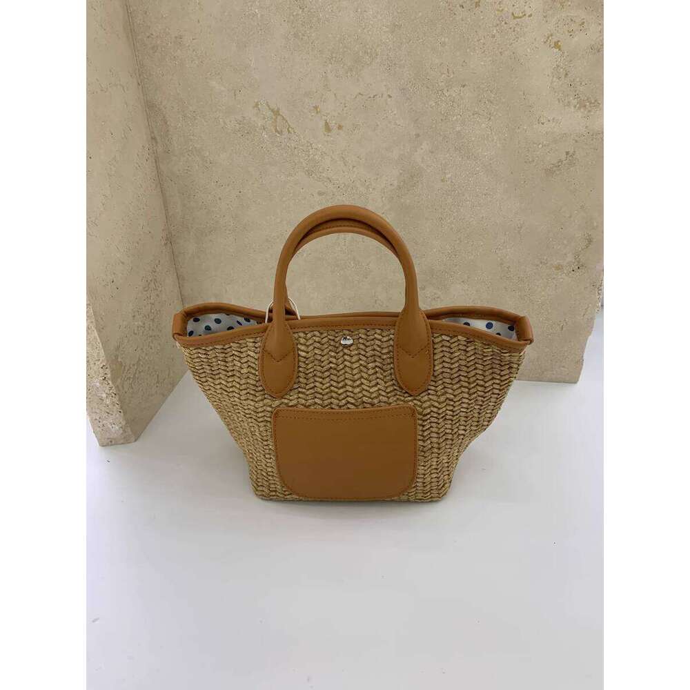 Straw Woven Basket Artistic Patchwork Color Block Pastoral Style Tote Bag Large Capacity Casual Handbag