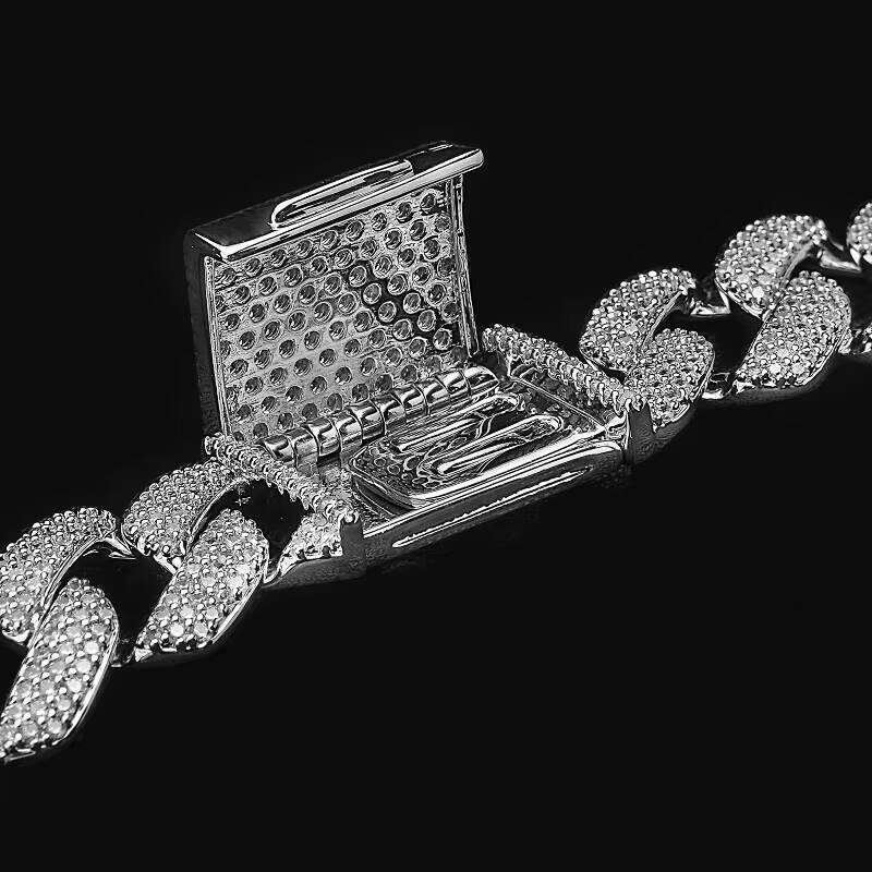 14mm Brass Hip Hop Zircon Link Corrosion-Resistant Comfortable Modern Sier Cuban Chain Bracelet Moissanite Main