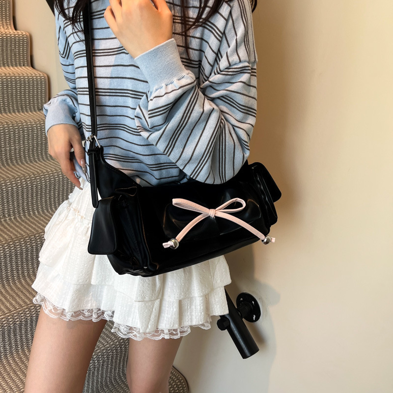 designer Korean Style Pleated Bow Multi-Pocket Single Shoulder Underarm Bag for Women 2025 Summer New Fashion Personality Crossbod