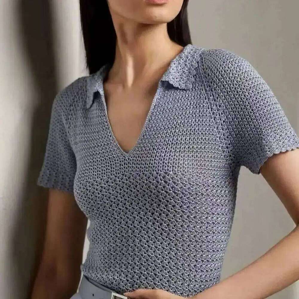 Designer Classic 100% Pure Mulberry Silk Crochet Top with Short Sleeves