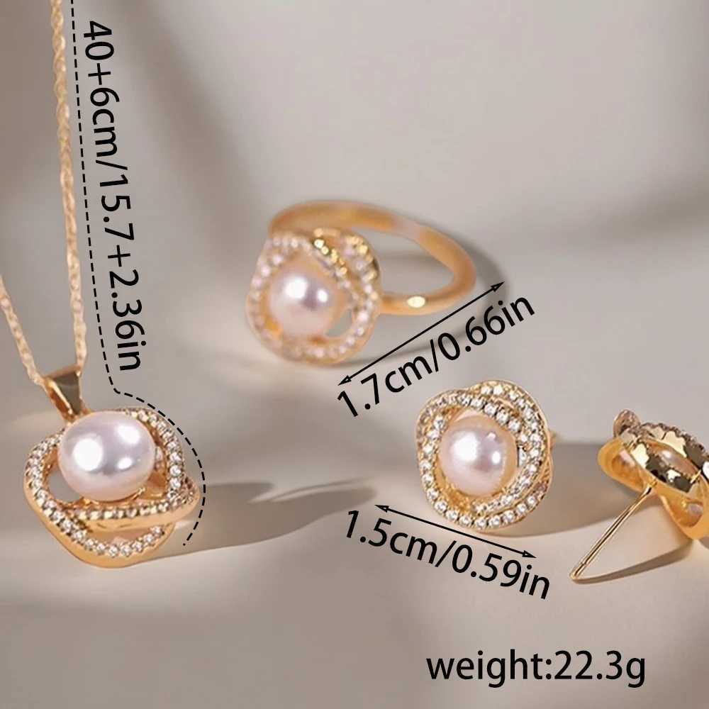 4pcs Rhinestone Jewelry Set Including Necklace Earrings Ring Vintage Elegant Necklace Adorned With Faux Pearls In Petals Spring Z250607