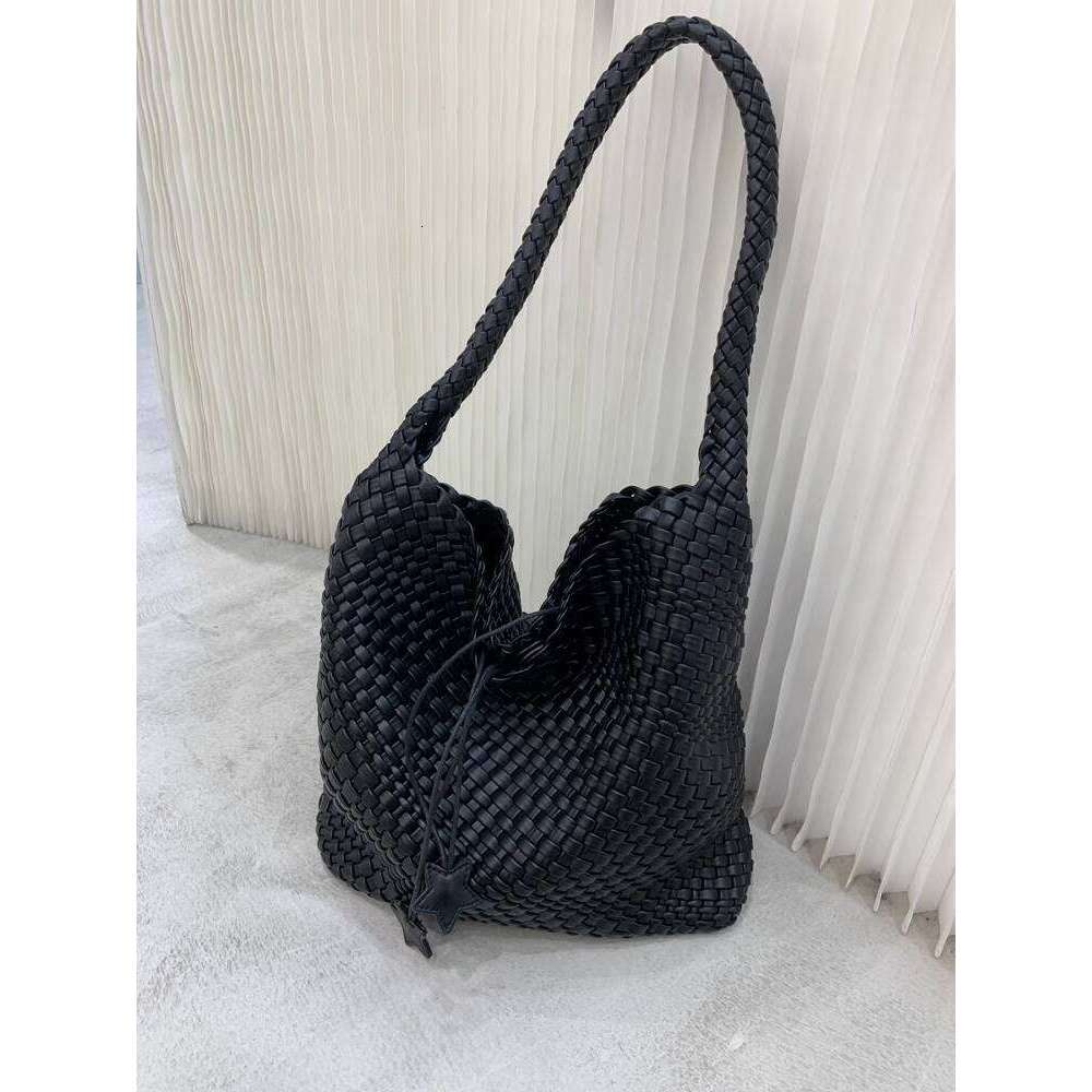 Design Spring Summer Champagne Color Woven Tote Large Capacity Commuter Handbag Shoulder Bag Women Fashion