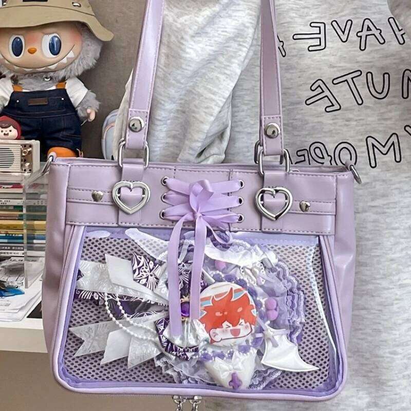 Small Red Crossbody Ribbon Japan Women Kawaii Clear Cute Shoulder Student Gilrs Heart Ita Bag With Insert H202
